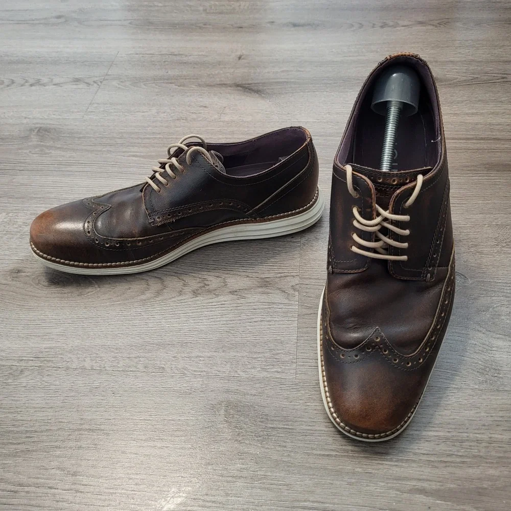 Cole Haan OriginalGrand Wingtip Oxford Brown Leather Fall Office Preppy Mens 9.5